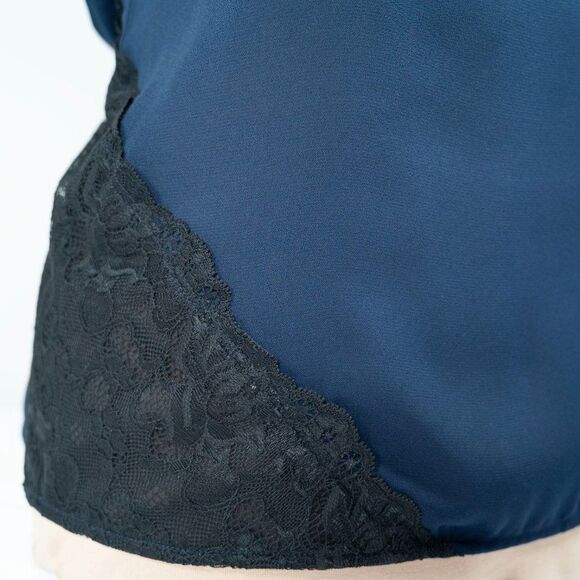 LOFT Forever Navy Black Lace Paneled Blouse - Picture 5 of 11